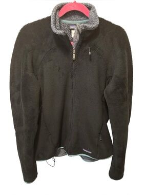 Patagonia Regulator R2 Fleece Full Zip Jacket Sz L Black/Gray Teal Trim Cozy